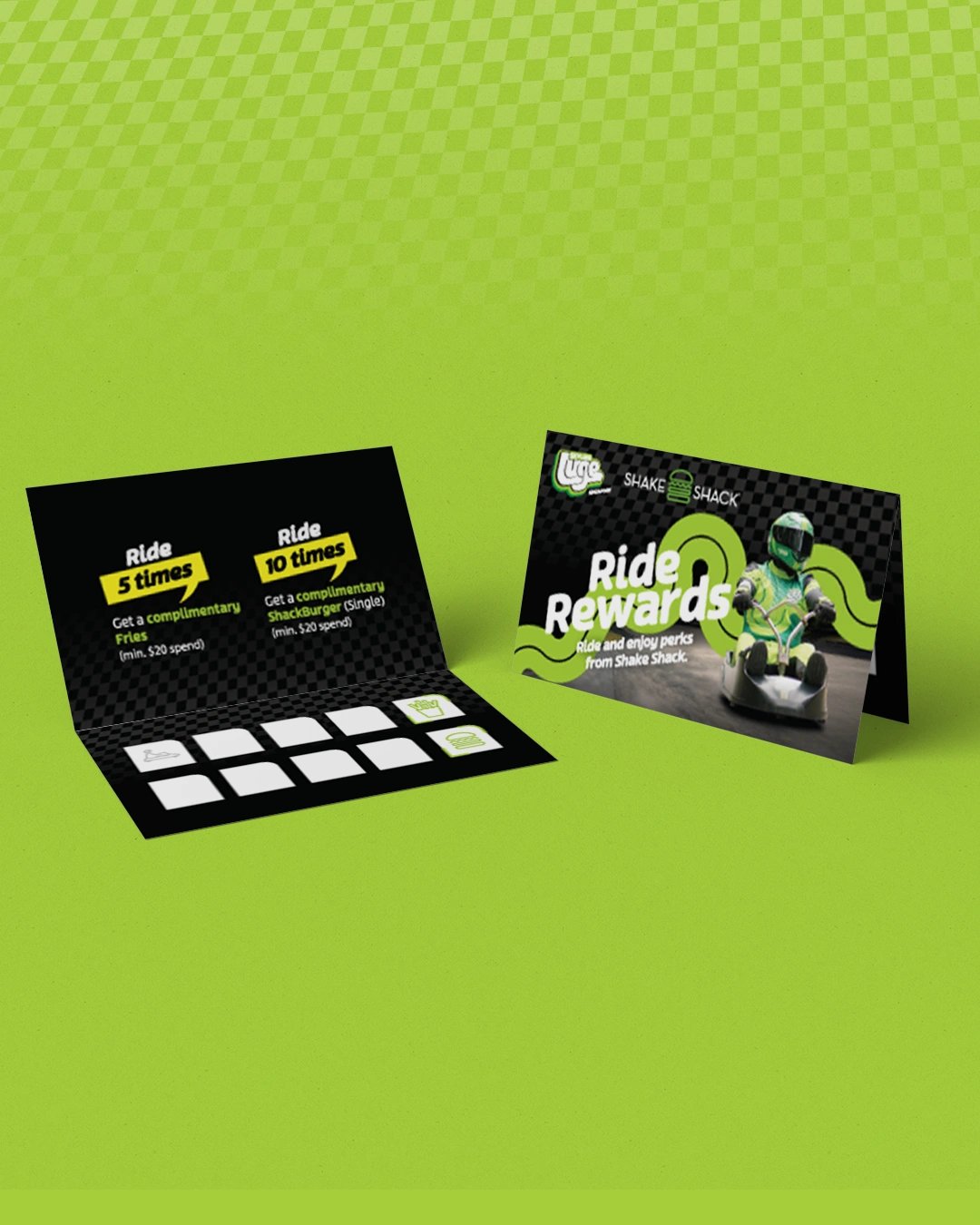 Skyline Luge Singapore - a mock up of the Luge MAX Rewards card that unlocks rewards for guests if they ride 5 times and 10 times.